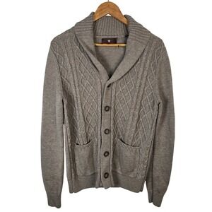 Toscano Mens Shawl Collar Cardigan Sweater M Medium 50% Merino Wool Blend Knit